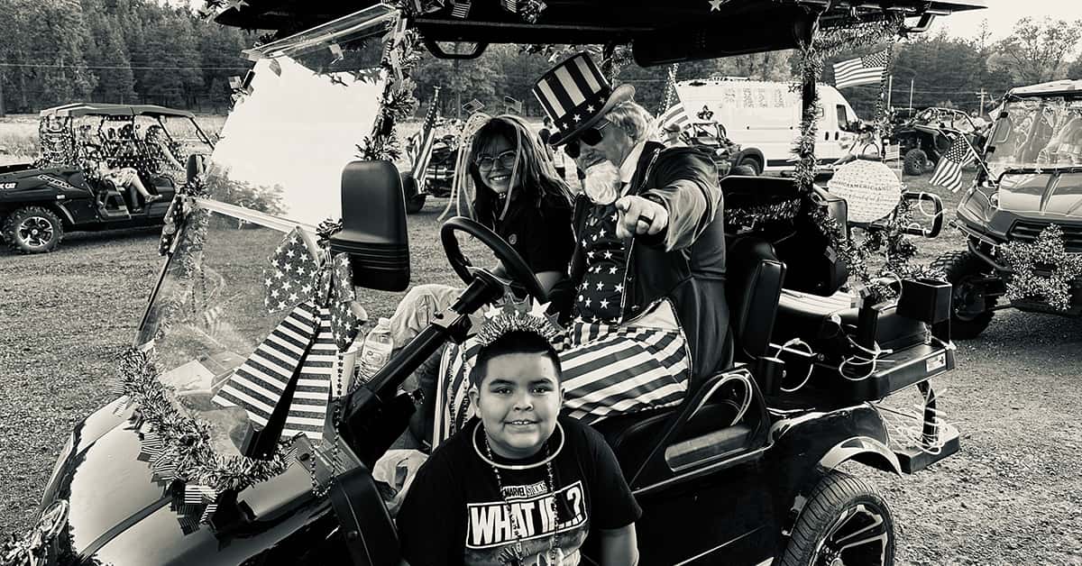Jim Schoene on golf cart
