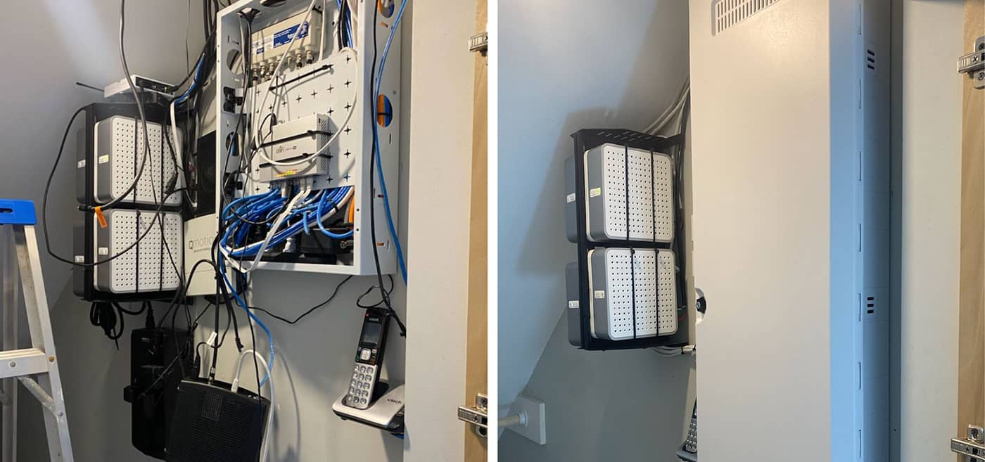 Two images of electric wiring an electric boxes