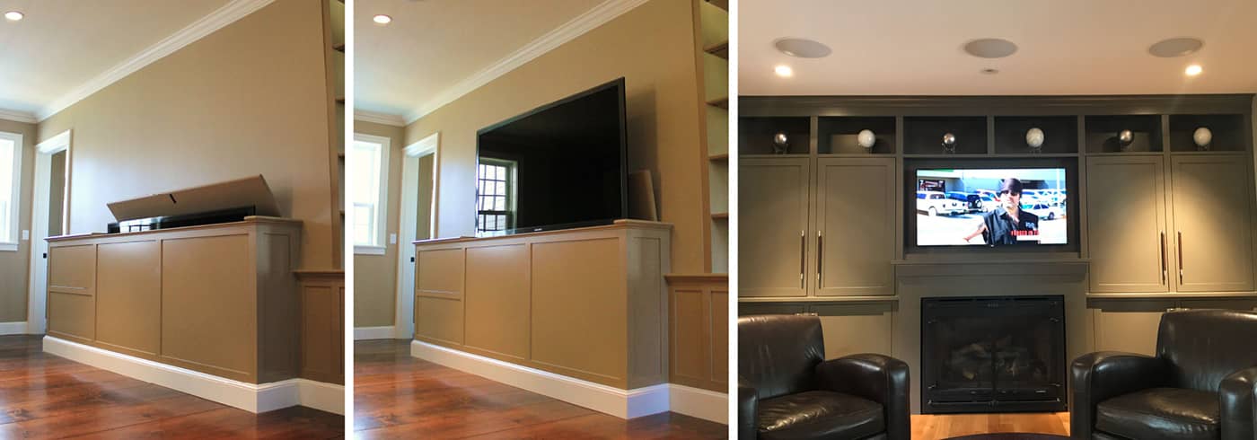 Three images of media rooms