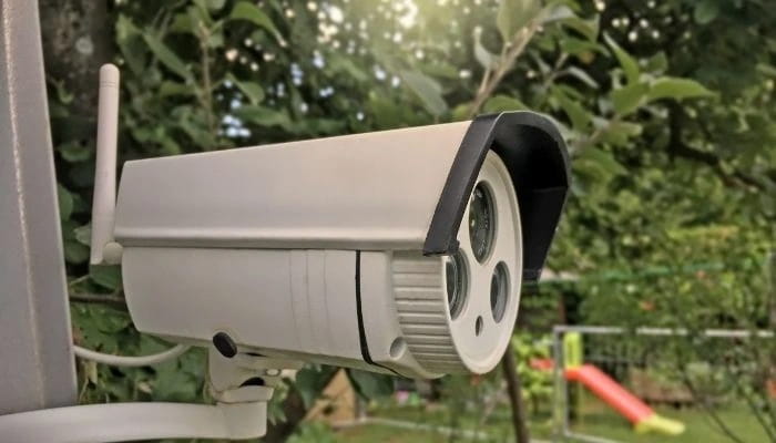 Security camera set up in the backyard