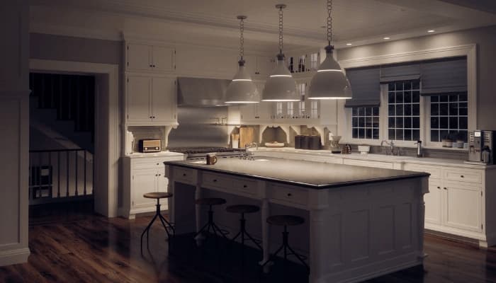 Nicely remodeled kitchen with smart shades