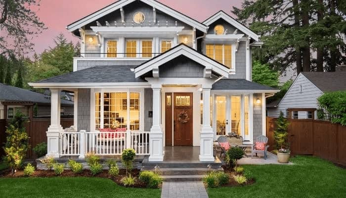 Softly lit house at dusk