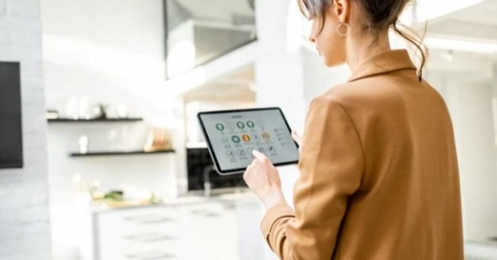 Woman looking over her smart network hub