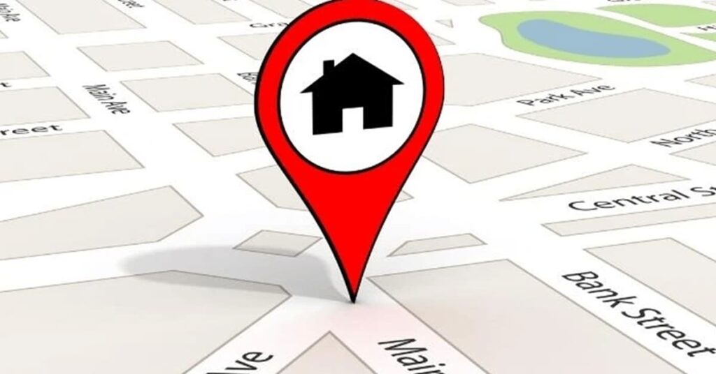 GPS marker with the home symbol on a map