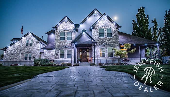 House front showcasing white JellyFish lighting