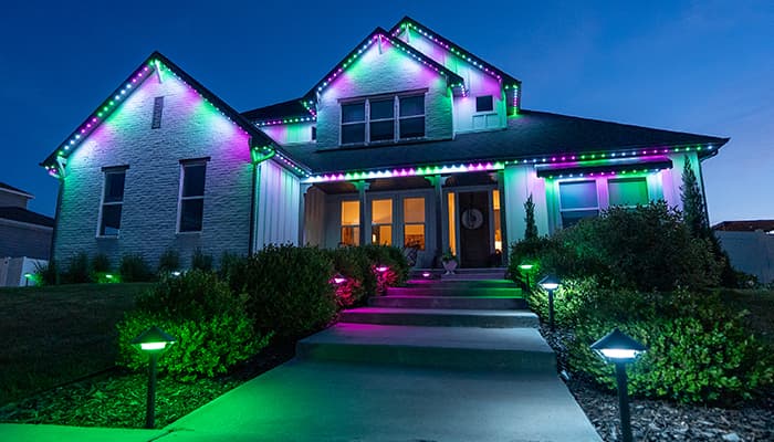 House front showcasing multi-colored JellyFish lighting